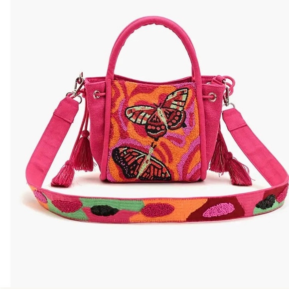 🦋🩷America & Beyond Vibrant Pink Beaded Butterfly Tote Bag🦋🩷NWT - Picture 16 of 16